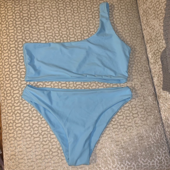 blue one shoulder bikini